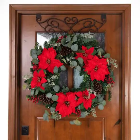 30" LED Red Poinsettia Christmas Wreath {4}