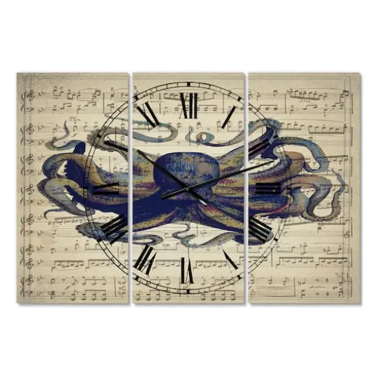 Designart 'Octopus Music Score I Oversized Nautical & Coastal Multipanel Wall Clock {1}