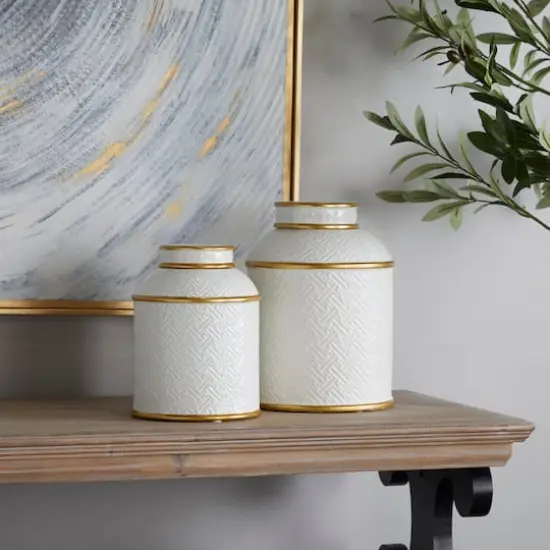 White Ceramic Contemporary Decorative Jar Set {3}