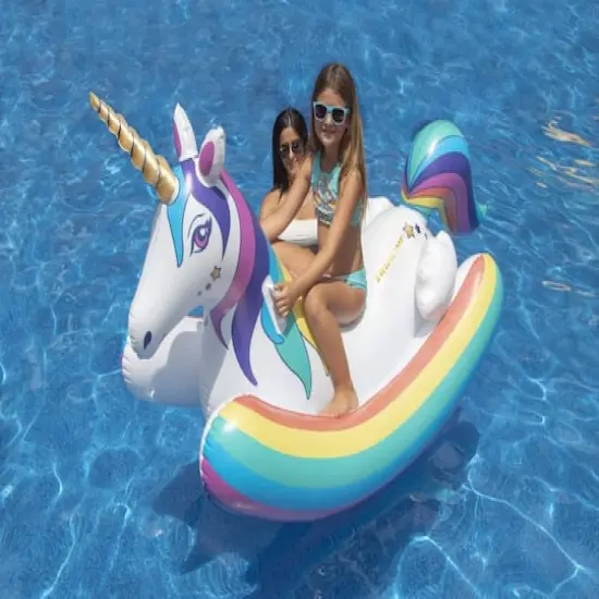 Swim Central 86" Inflatable Rainbow Unicorn Rocker Swimming Pool Float {3}