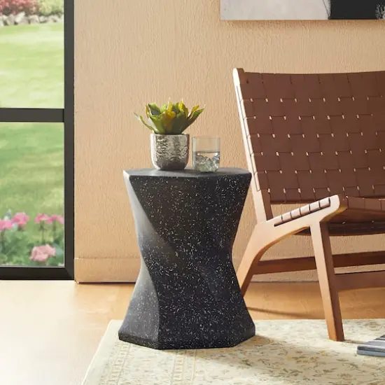 Glitzhome&reg; 17.75" Multifunctional Twist-Style Faux Terrazzo Garden Stool Black {4}