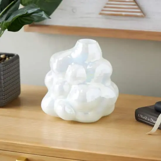 8" Clear Abstract Handmade Bubble Glass Vase {3}