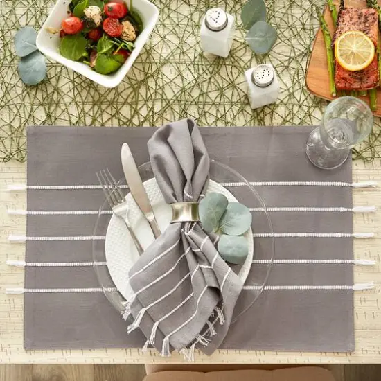 DII&reg; Stripe Tassel Placemats, 4ct. Gray/White {8}
