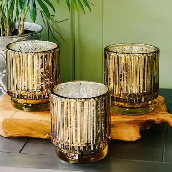 Kate Aspen&reg; Gold Vintage Ribbed Glass Tealight Votive Candle Holder Set {7}