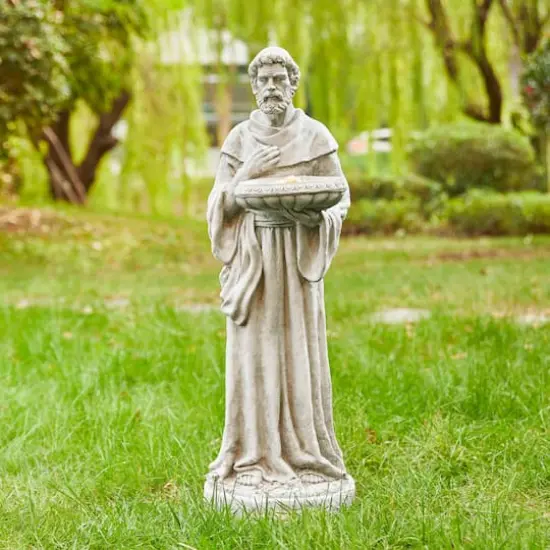 Glitzhome&reg; 32.75" St. Francis Garden Statue with Bird Feeder {5}