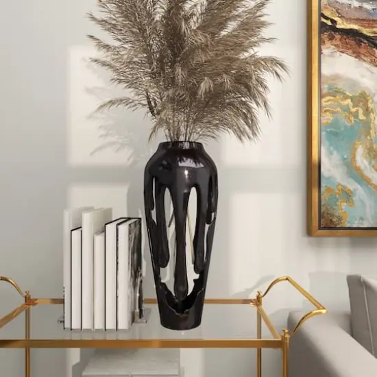 19" Black Aluminum Drip Vase with Melting Designed Body {9}