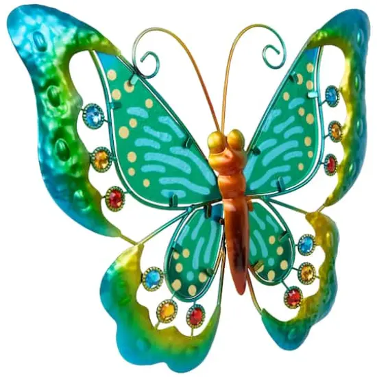 12" Green Metal Butterfly Outdoor Garden Wall Hanging {5}