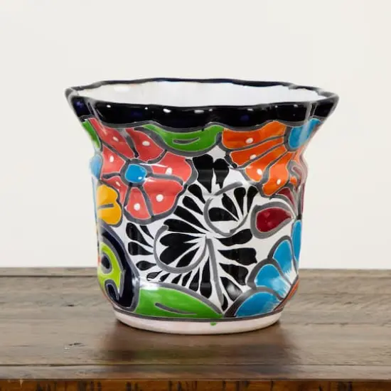 8" Handmade Mexican Talavera Ceramic Planter {4}