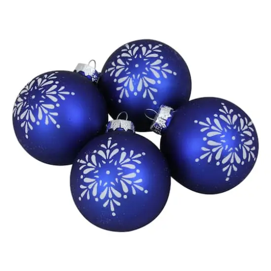4ct. 3" Royal Blue & White Snowflake Ball Glass Ornaments {4}