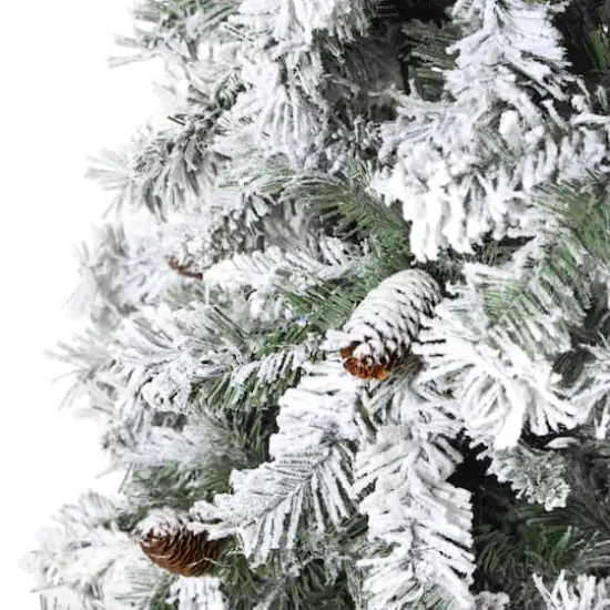 8ft. Unlit Flocked White River Mountain Pine & Pinecones Artificial Christmas Tree {4}