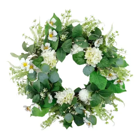24" White Spring Hydrangea & Dogwood Floral Wreath {1}