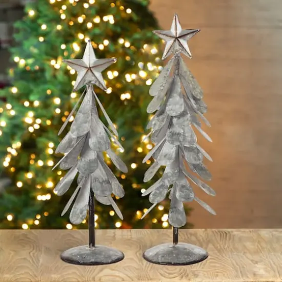 Glitzhome&reg; Galvanized Metal Christmas Tree Table D&eacute;cor Set {3}