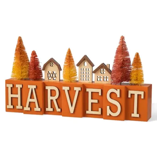Glitzhome&reg; 14" Harvest Wooden House and Brush Trees Table D&eacute;cor {1}