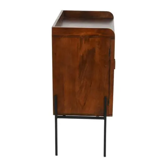 Hello Honey&reg; 36" Boho Solid Wood Bar Cabinet with Metal Legs and Woven Cane Doors Walnut {9}