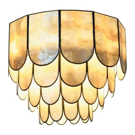 Hello Honey&reg; 14" Round 4-Tier Capiz & Metal Flush Mount Ceiling Light Black {14}