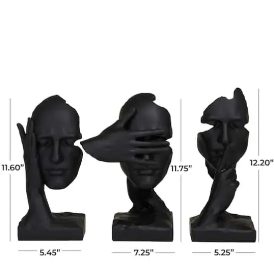 Black Polystone Face Sculpture Set {4}