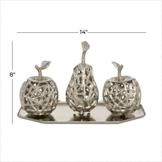 Silver Aluminum Contemporary Decorative Fruit with Tray, 8" x 14" x 8" {7}