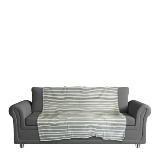 Watercolor Stripes Coral Fleece Blanket Green/White {4}