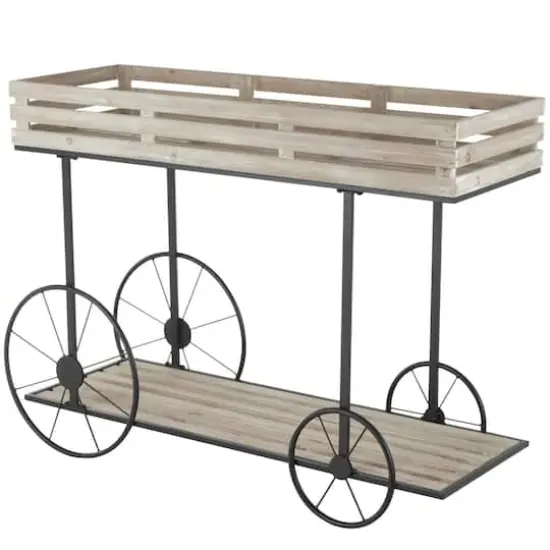 45" Cream Wood Wheelbarrow Shelf Plant Stand {1}