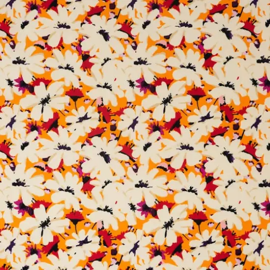 SINGER White Flowers on Orange Cotton Fabric {1}
