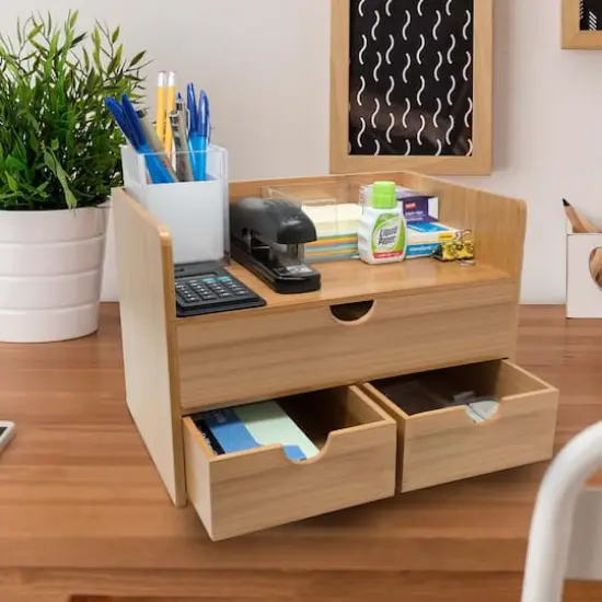 Sorbus 3-Tier Bamboo Desk Organizer {3}