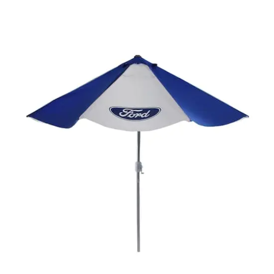 9ft. Blue & White Ford Outdoor Umbrella with Hand Crank & Tilt  {1}