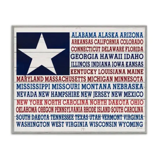 Stupell Industries U.S.A. Star Patriot Flag Listed State Typography Sign Framed Giclee Art Gray {1}