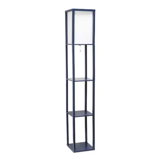 Lalia Home 5ft. Column Shelf Floor Lamp with Linen Shade Navy {1}
