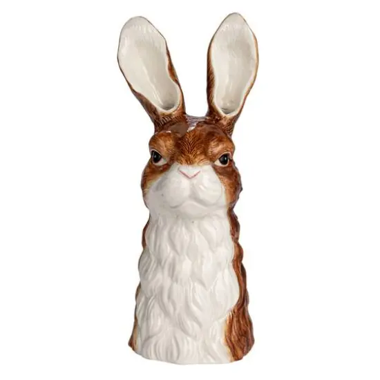 Hello Honey&reg; 11.75" Brown & White Hand-Painted Decorative Stoneware Rabbit Vase {11}