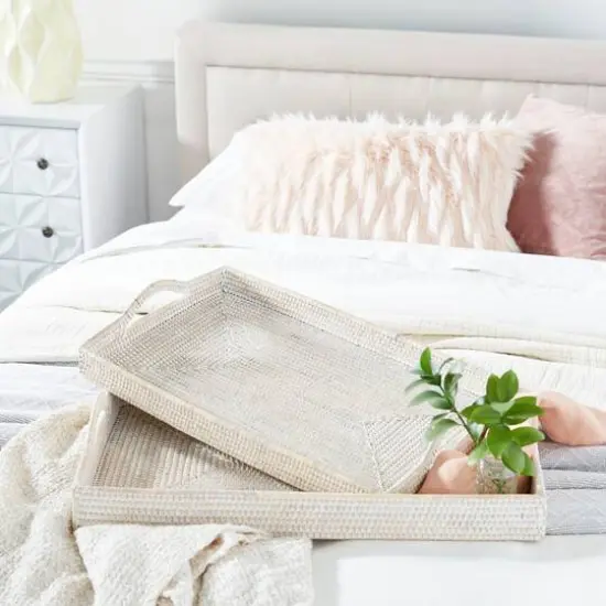 Cream Wood Boho Style Tray Set {9}