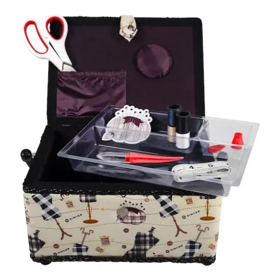 SINGER&reg; Large Classic Sewing Print Sewing Basket with Sewing Scissors & Notions {4}