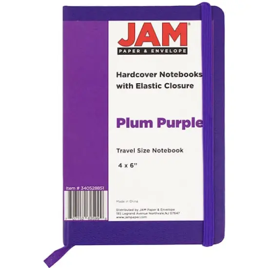 JAM Paper Travel Size Hardcover Notebook with Elastic Band Plum Purple {4}