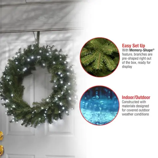 30" Cool White LED Memory-Shape&reg; Norwood Fir Wreath {8}