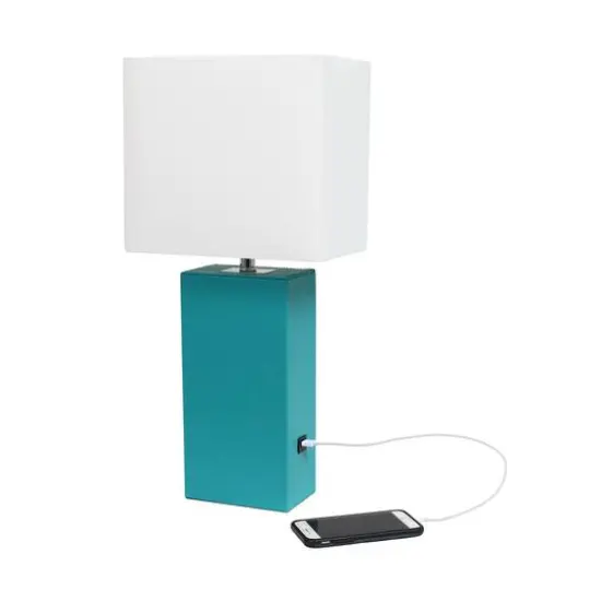 Lalia Home Lexington 21" Leather Table Lamp with USB Charging Port Teal {7}