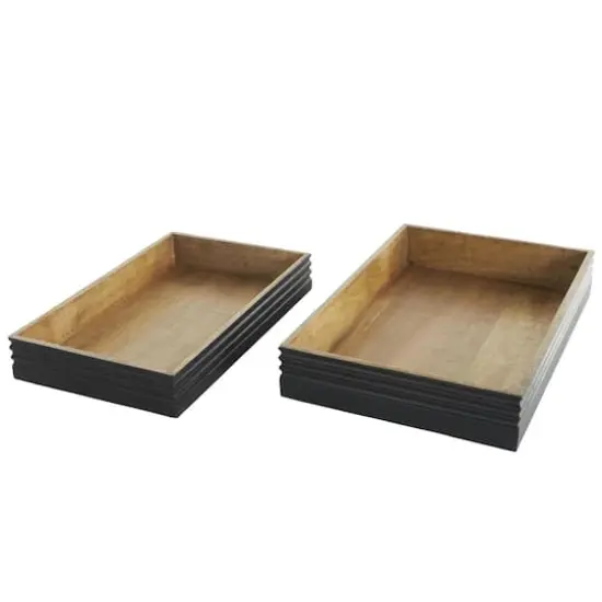 Brown Mango Wood Handmade Tray Set with Black Groove Exterior {1}
