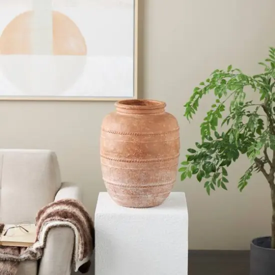 18" Brown Magnesium Oxide Mediterranean Inspired Vase {3}