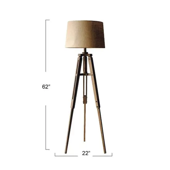 Hello Honey&reg; 5ft. Mid-Century Modern Wood Floor Lamp with Burlap Drum Shade {5}