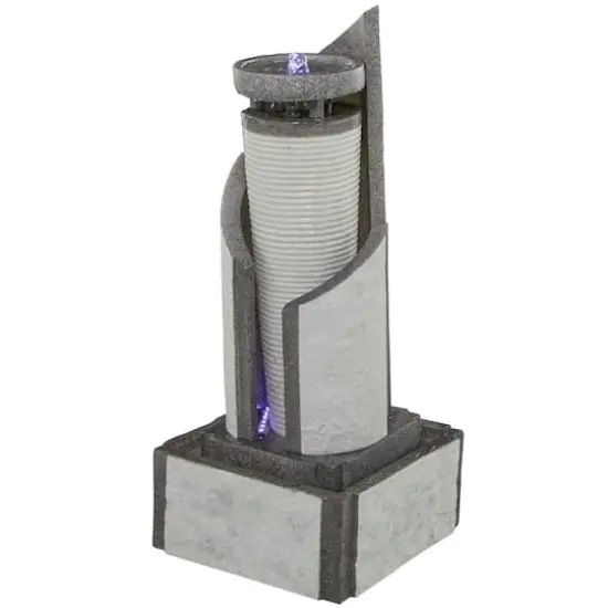 34.5" Light Gray Fiberglass 2-Tier Geometric Fountain with LED Light {3}