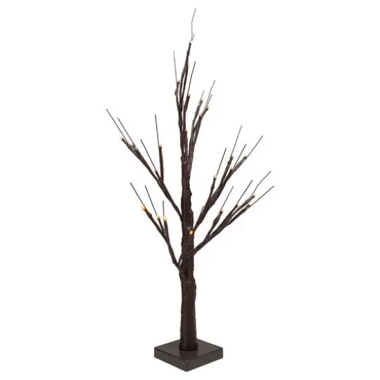 24" Pre-Lit Brown Birch Twig Artificial Tree, Warm White LED Lights {4}