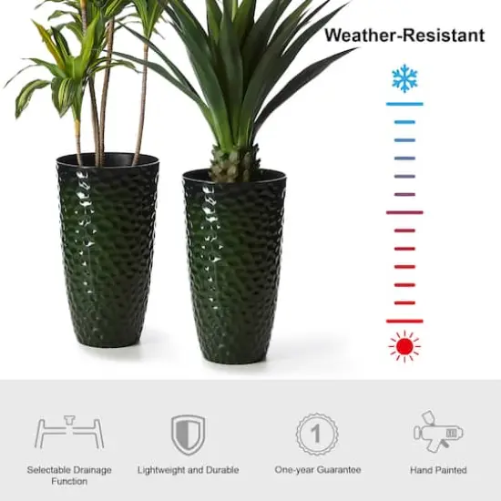Glitzhome® 23.75" Eco-Friendly Honeycomb Textured Green Tall Plastic Planters, 2ct. {8}