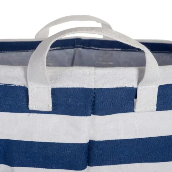 DII&reg; Round Stripes PE-Coated Cotton Polyester Laundry Hamper Nautical Blue {5}