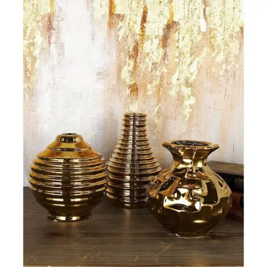 6" Gold Stoneware Glam Vase, 3ct. {7}
