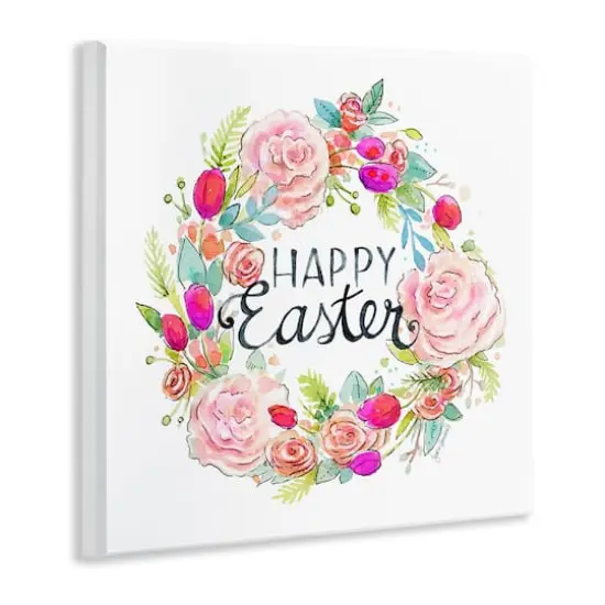 Stupell Industries Happy Easter Vivid Pink Floral Blossom Border Wall Plaque Art {4}