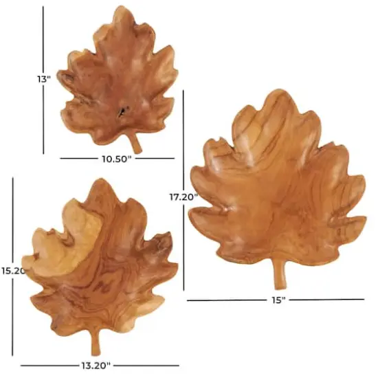 Brown Teak Wood Leaf Tray Set {5}