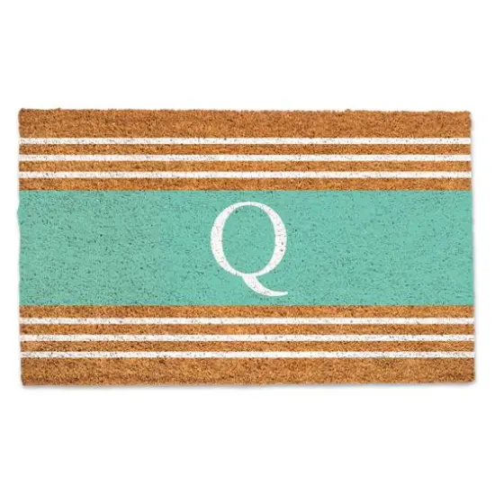Teal Monogram Stripe Doormat Q {1}