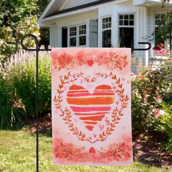 18" Watercolor Heart Valentine's Day Outdoor Garden Flag {4}