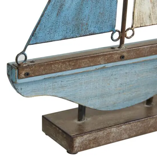 Set of 2 Blue Metal Coastal Sail Boat Sculpture, 17", 16" {5}