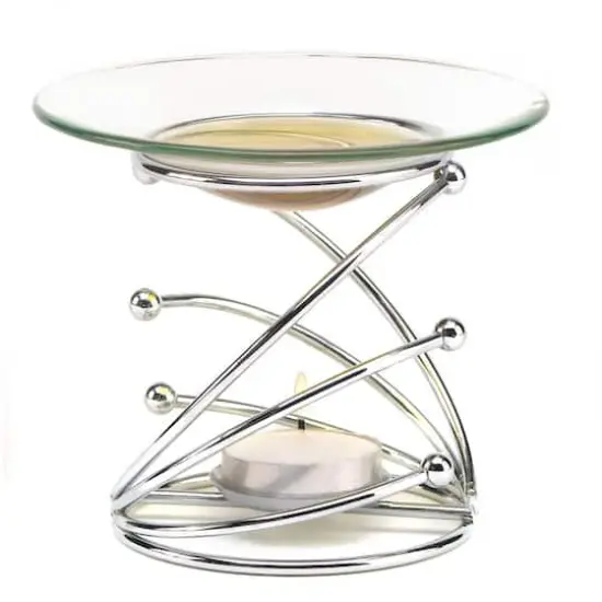 4" Modern Swirl Metal & Glass Candle Oil Warmer {1}