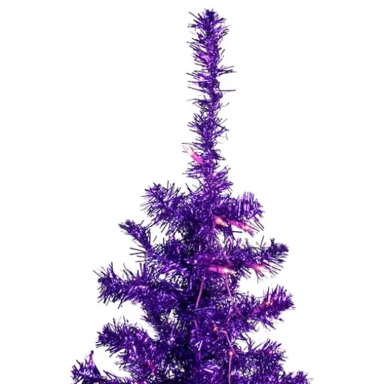 6ft. Pre-Lit Purple Tinsel Artificial Christmas Tree, Clear Lights {4}