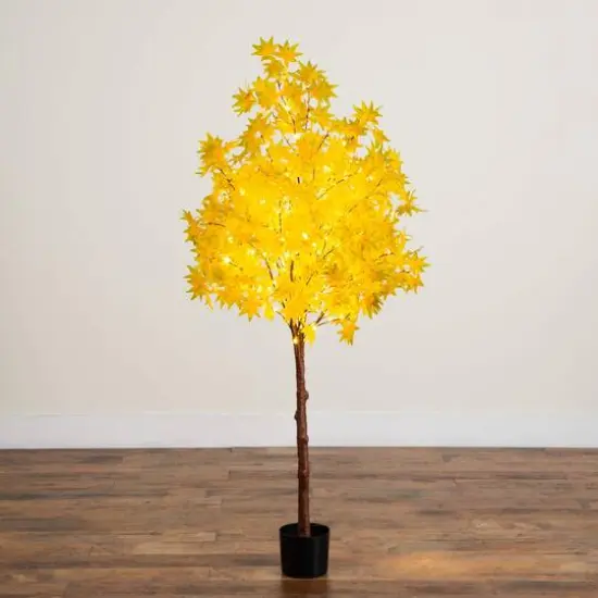 5ft. Pre-Lit Yellow Autumn Maple Artificial Fall Tree with 250 Warm White LED Lights {7}